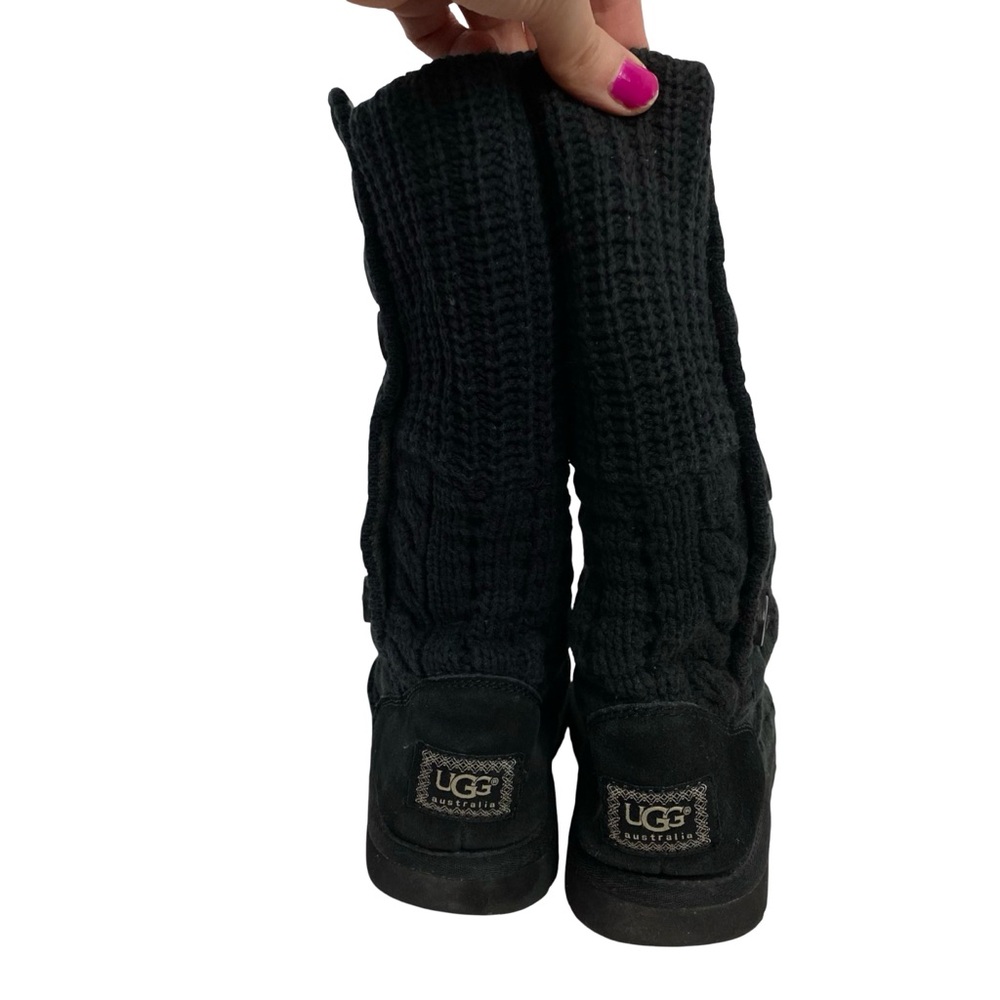 Ugg Leland Sweater Knit Boots Womens Size 9 Black Button Up Fold - Picture 6 of 12
